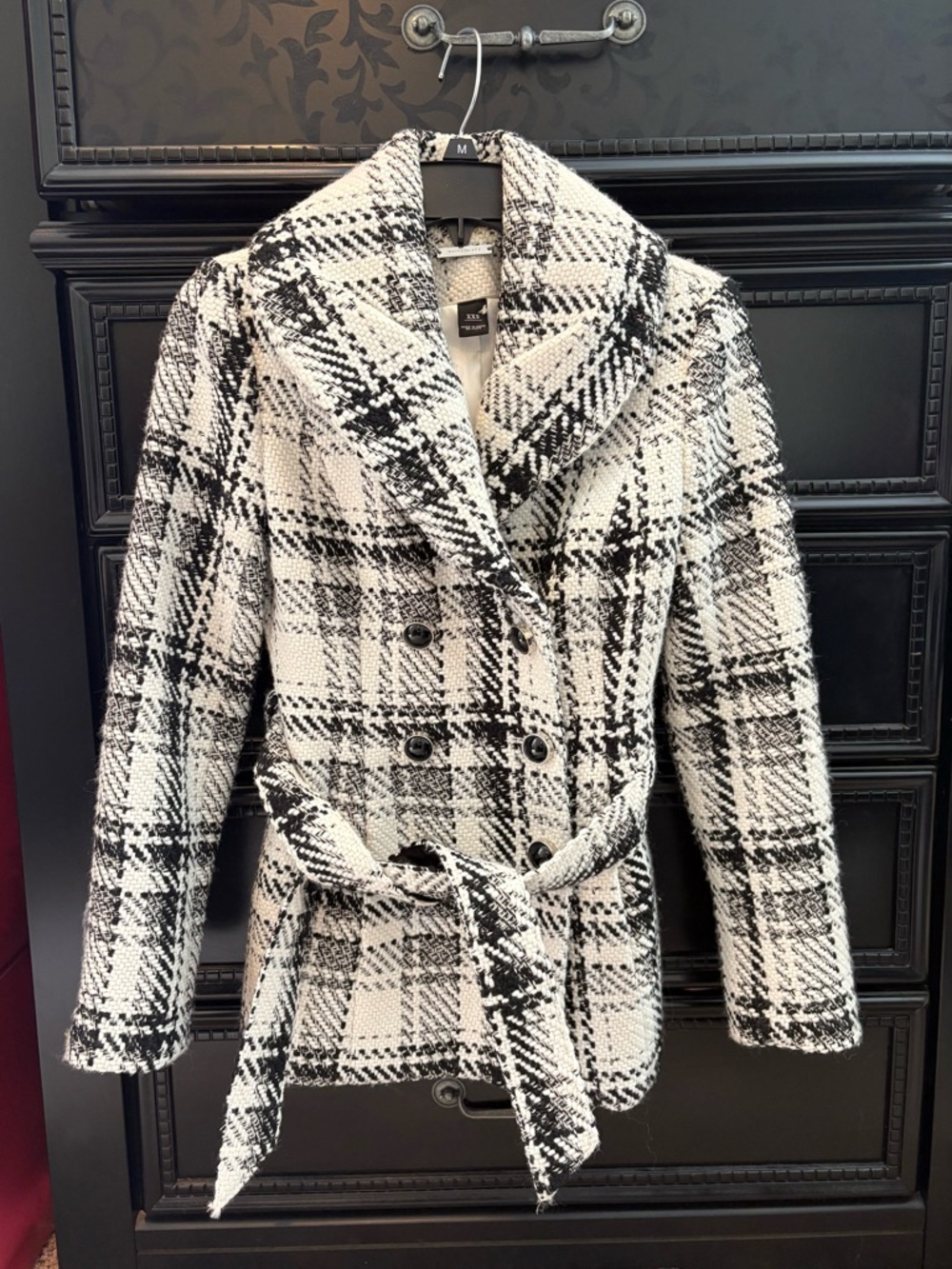 White House Black Market Plaid Tweed Pea Coat